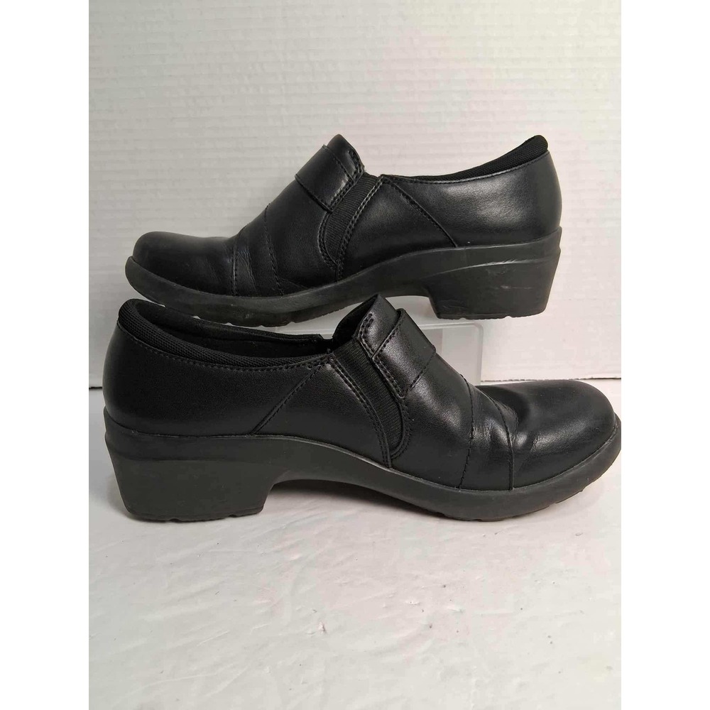 Clarks Collection Womens Size 8 Slip On Shoes Black Leather‎ Comfort Loafers